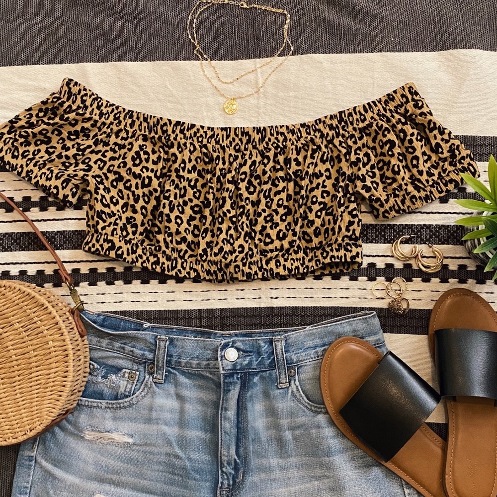 Leopard Off the Shoulder Crop Top